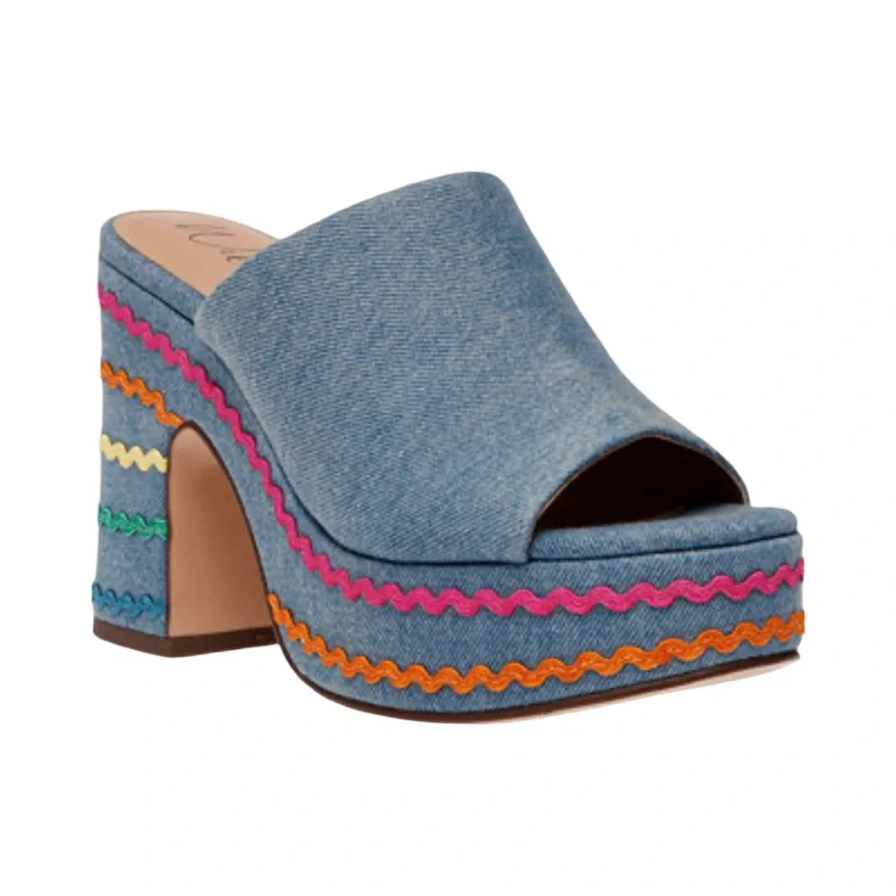 Wild Pair Rosaly Platform Wedge Sandals Blue Denim Multi Size 10 New